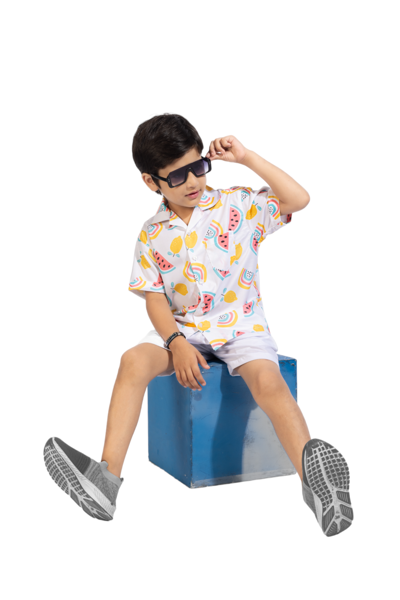 Rainbow Digital printed Shirt with White solid Shorts