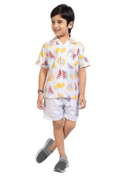 Rainbow Digital printed Shirt with White solid Shorts