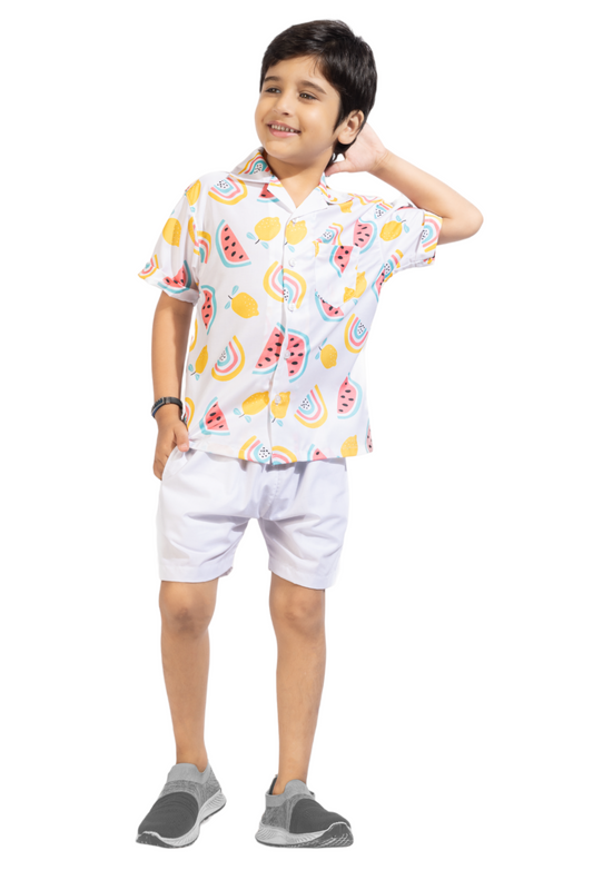 Rainbow Digital printed Shirt with White solid Shorts