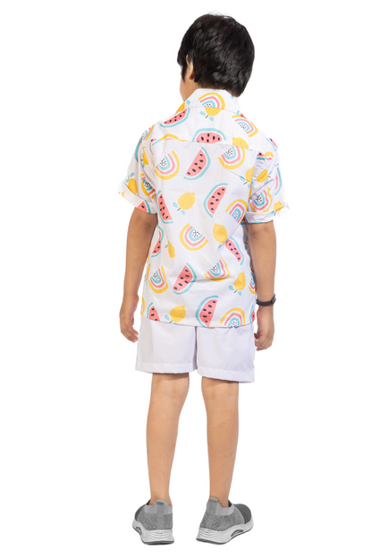 Rainbow Digital printed Shirt with White solid Shorts