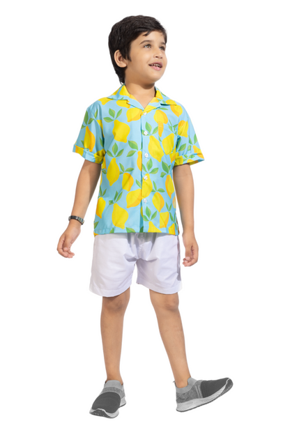 Lemony Digital printed Shirt with White solid Shorts