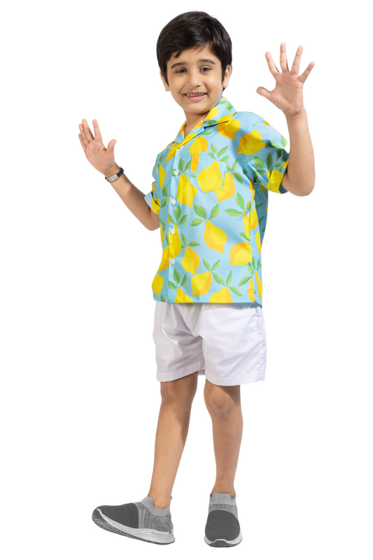 Lemony Digital printed Shirt with White solid Shorts