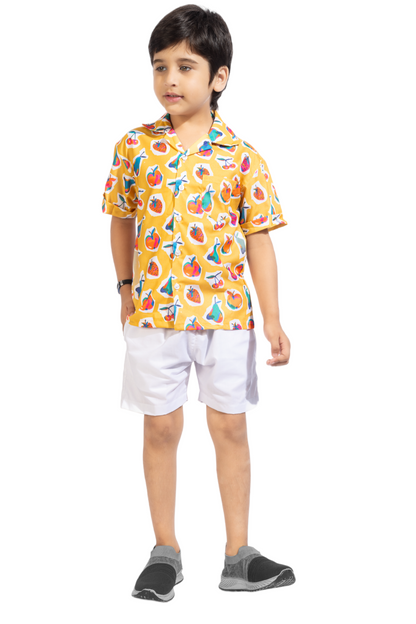 Cherry digi Digital printed Shirt with White solid Shorts