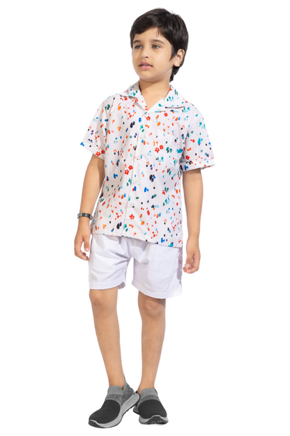 Tiny Dots Digital printed Shirt with White solid Shorts