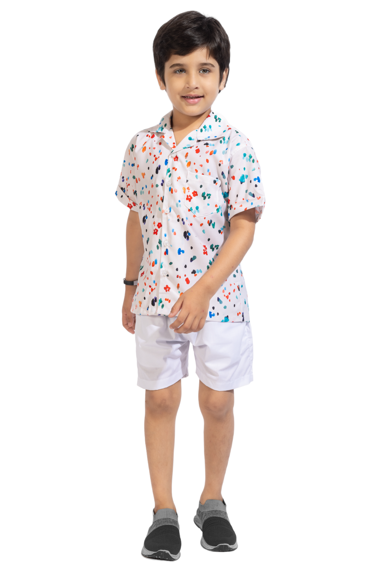 Tiny Dots Digital printed Shirt with White solid Shorts