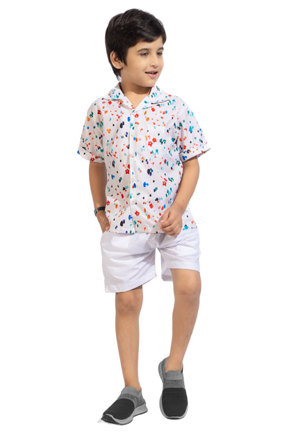 Tiny Dots Digital printed Shirt with White solid Shorts