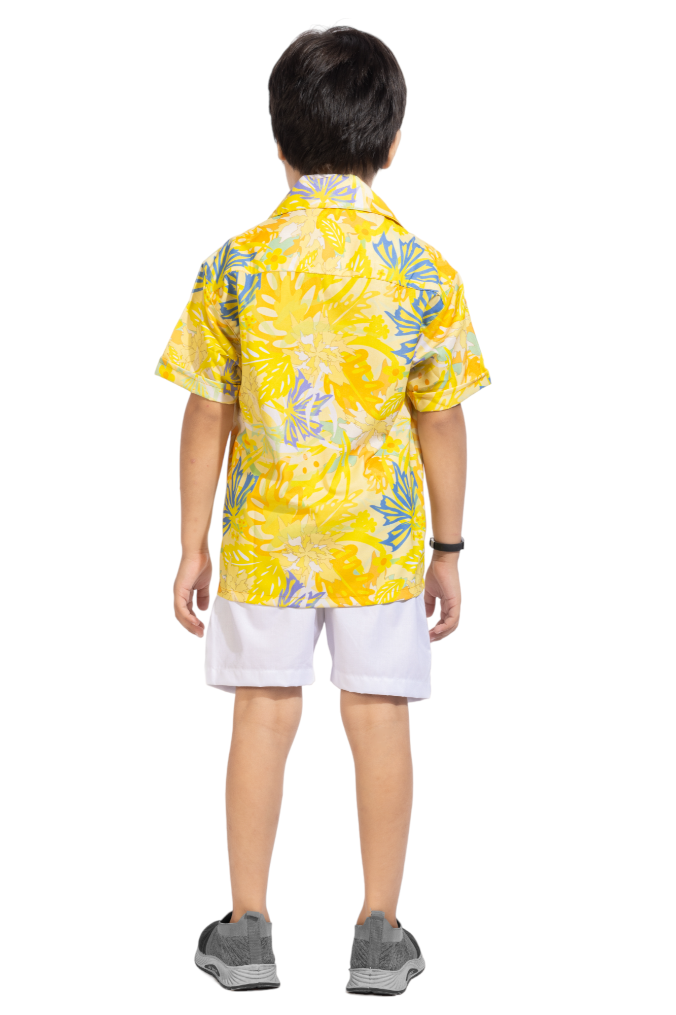 Yellow Leaf Digital printed Shirt with White solid Shorts