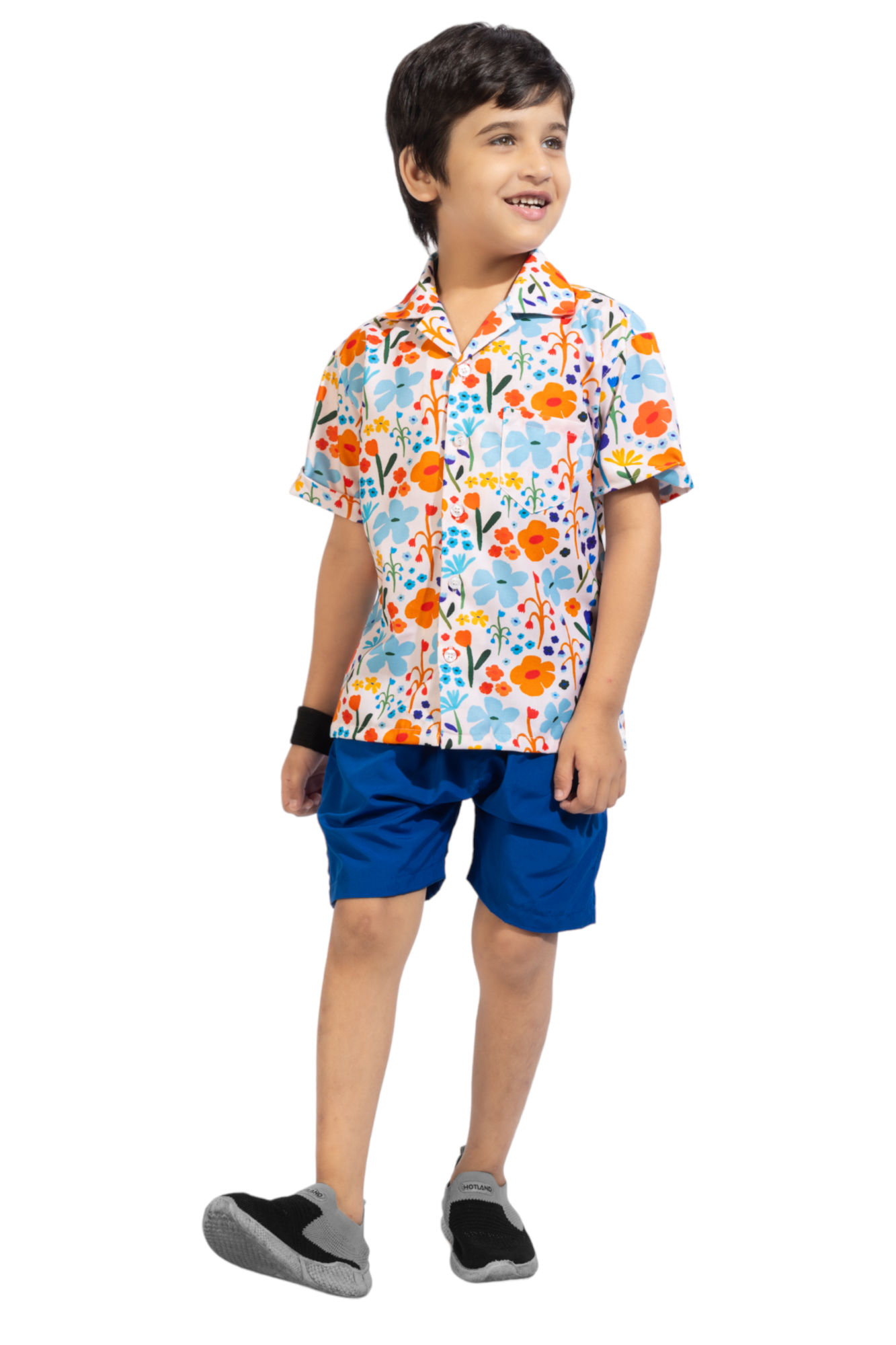 Spring Spell Digital printed Shirt with Blue solid Shorts