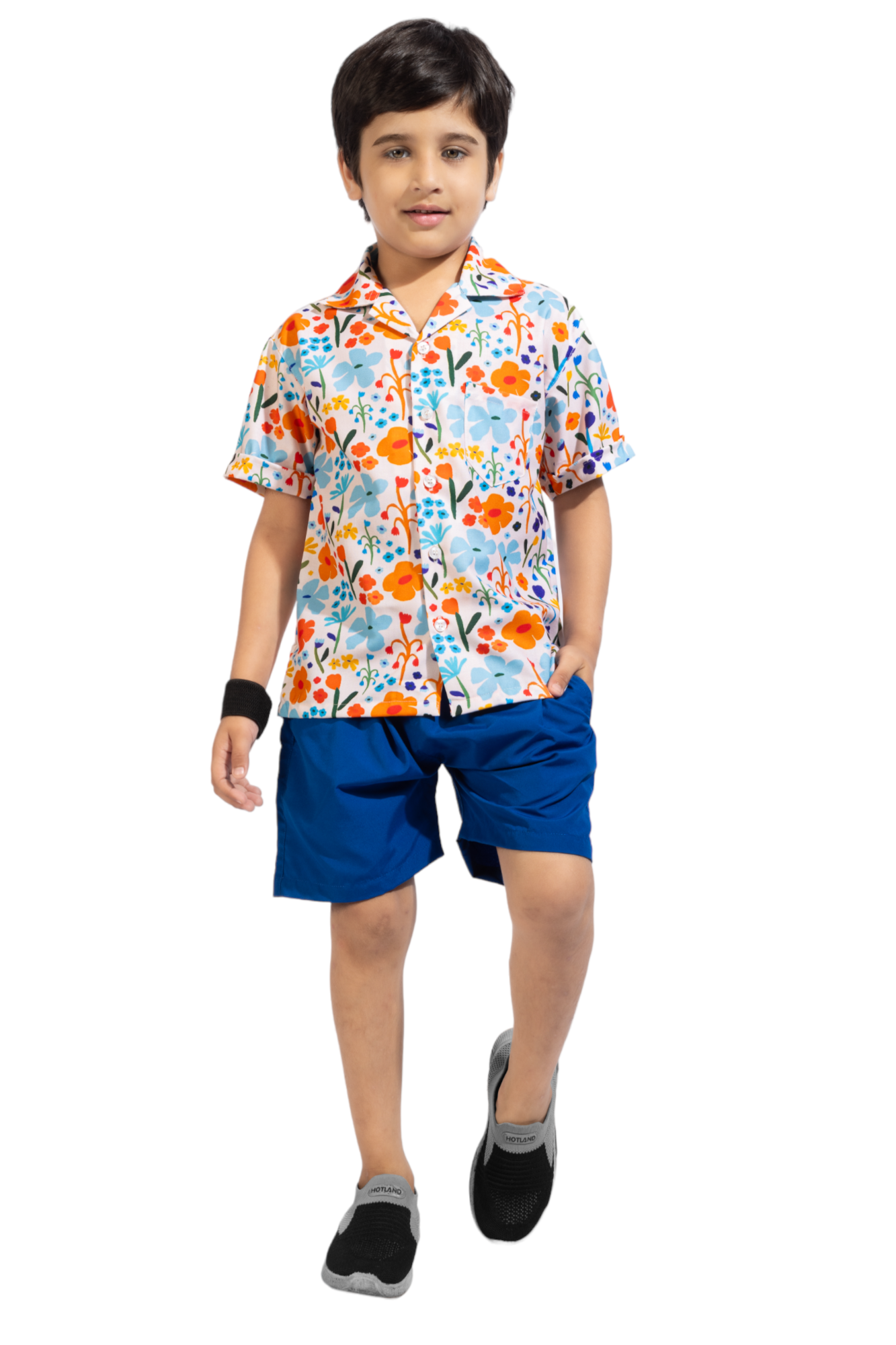 Spring Spell Digital printed Shirt with Blue solid Shorts