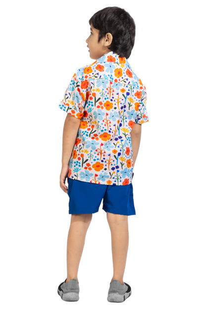 Spring Spell Digital printed Shirt with Blue solid Shorts