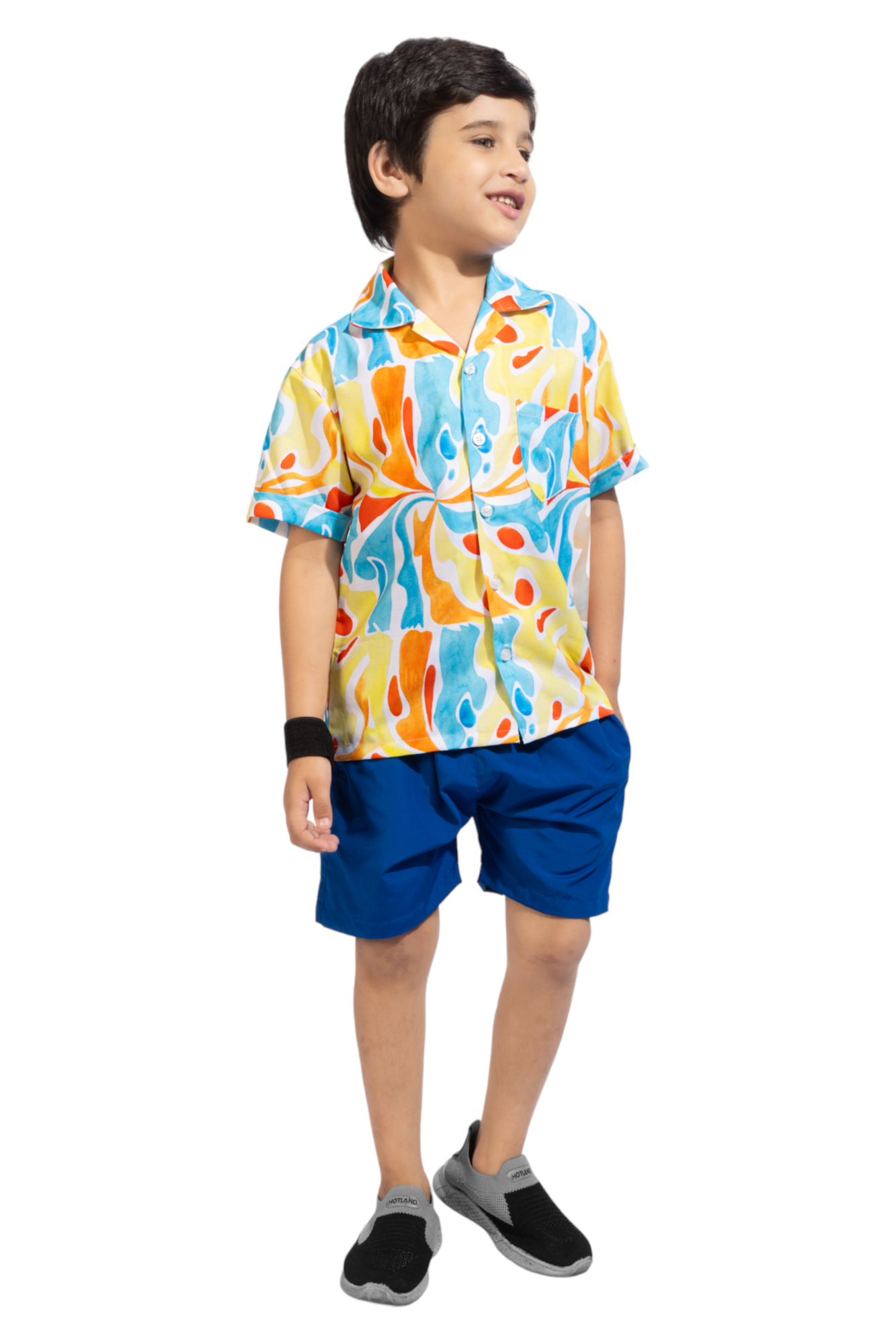 Water colour Digital printed Shirt with Blue solid Shorts