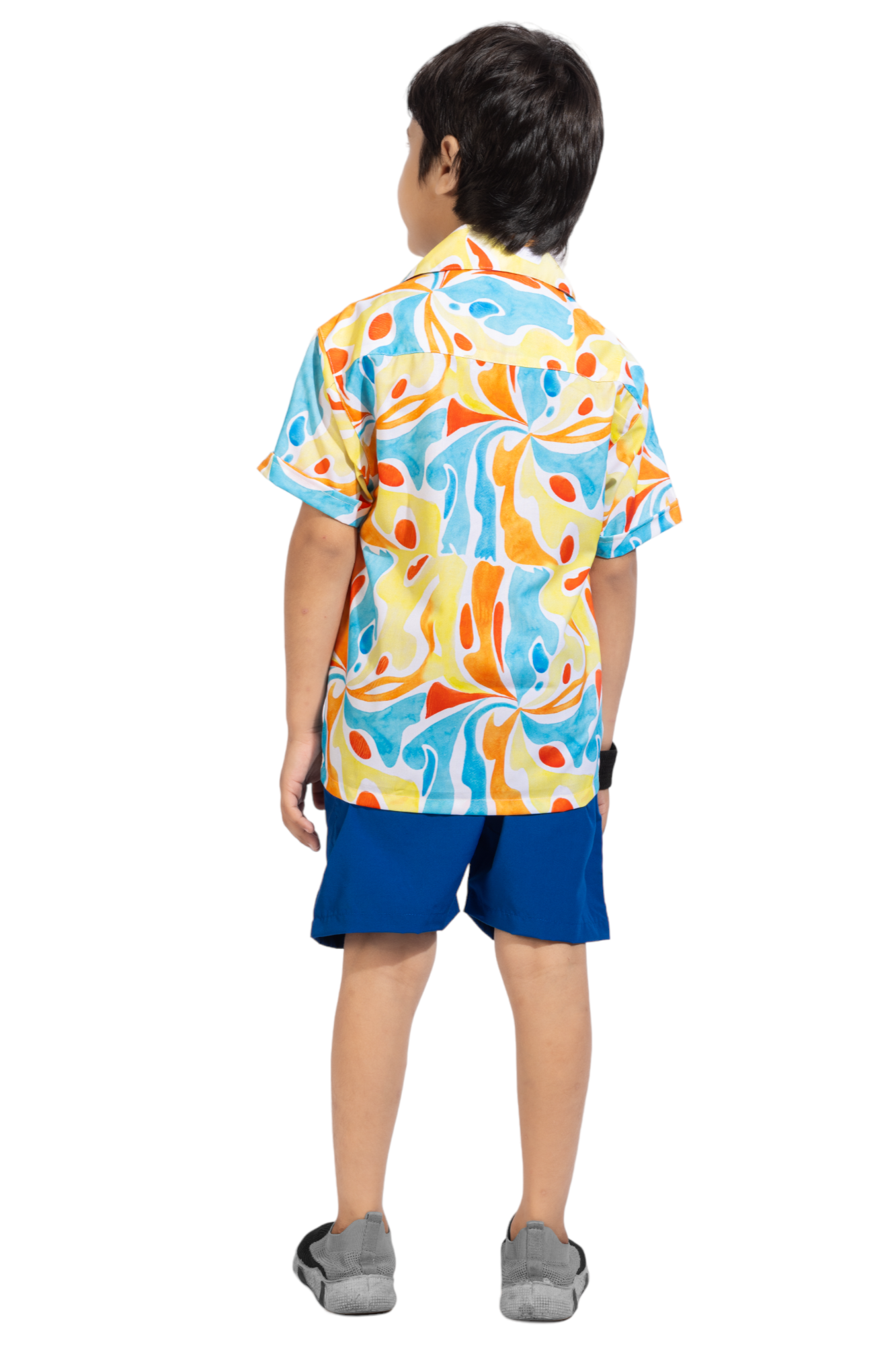 Water colour Digital printed Shirt with Blue solid Shorts