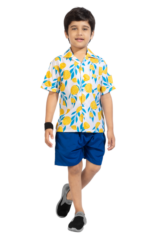 Sweet Lime Digital printed Shirt with Blue solid Shorts