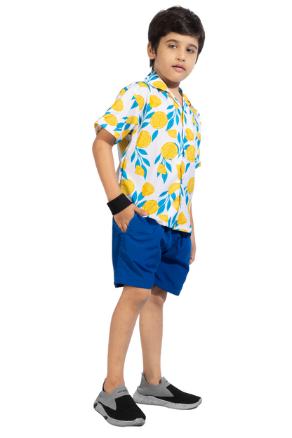 Sweet Lime Digital printed Shirt with Blue solid Shorts