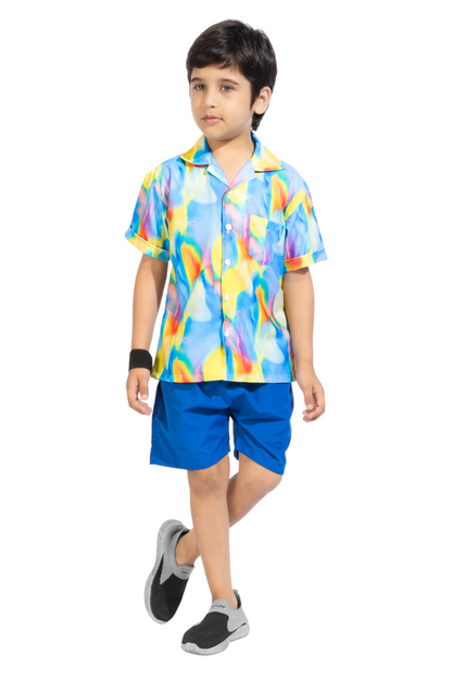 Majestic Digital printed Shirt with Blue solid Shorts