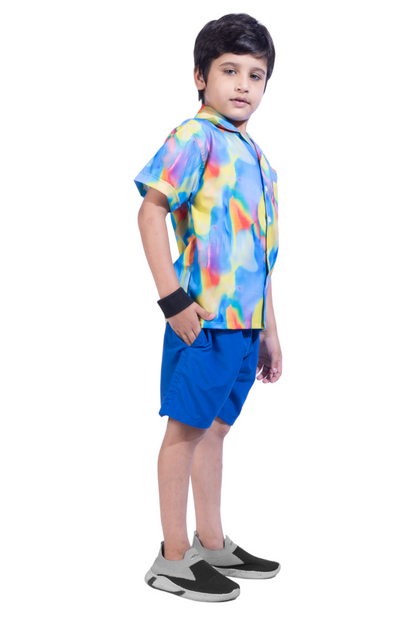 Majestic Digital printed Shirt with Blue solid Shorts