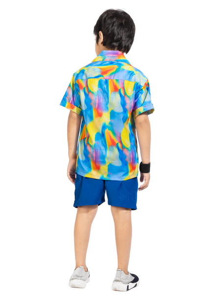 Majestic Digital printed Shirt with Blue solid Shorts