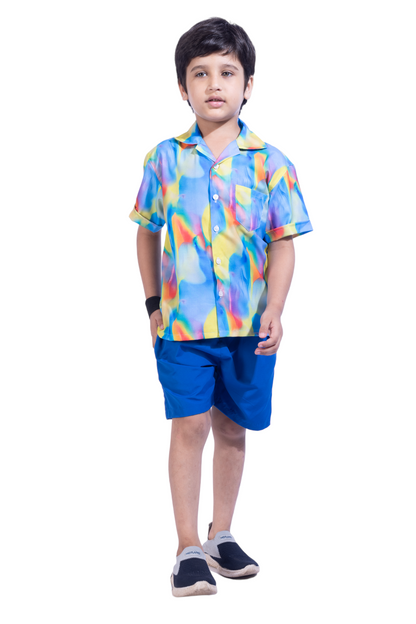 Majestic Digital printed Shirt with Blue solid Shorts