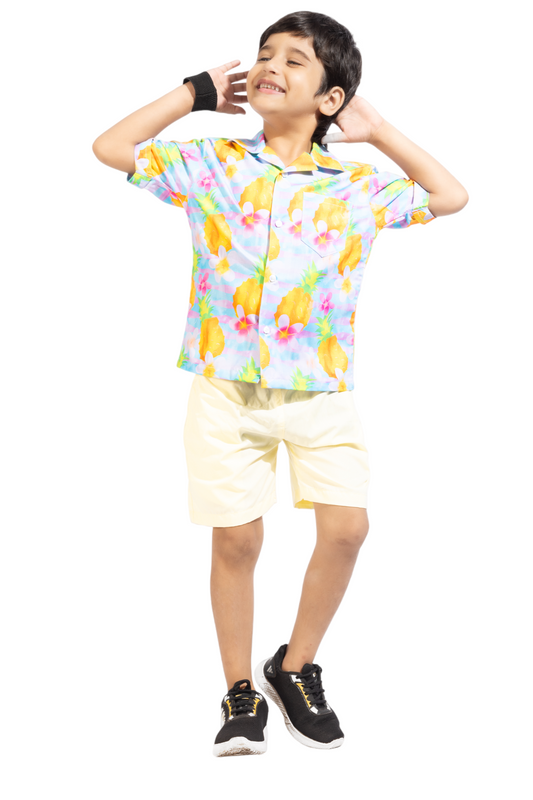 Pine Hawain Digital printed Shirt with Yellow solid Shorts