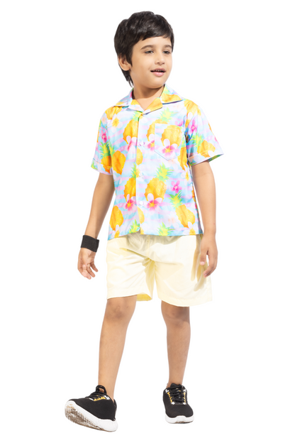 Pine Hawain Digital printed Shirt with Yellow solid Shorts