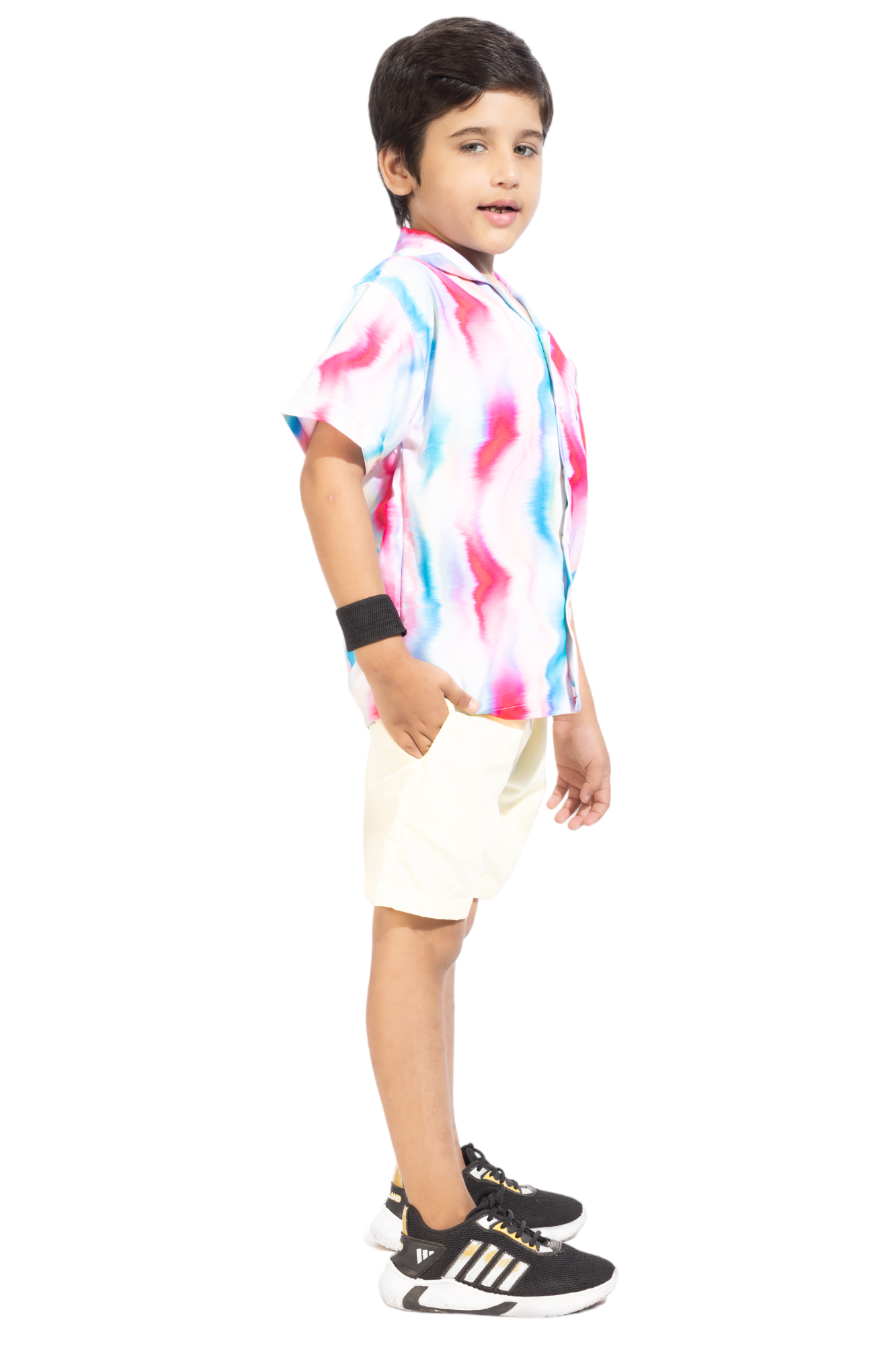 Colour Waves Digital printed Shirt with yellow solid Shorts