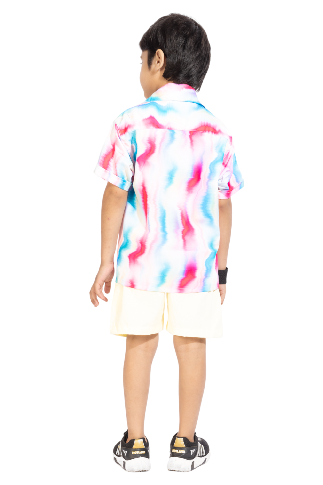 Colour Waves Digital printed Shirt with yellow solid Shorts