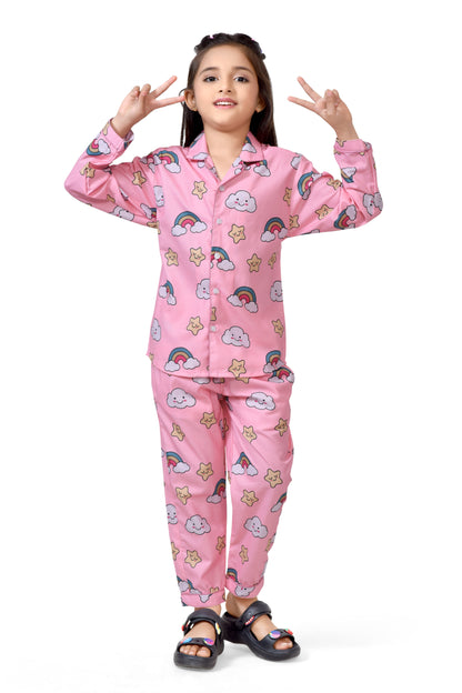 Buy Baby Pink Cotton Rainbow Printed Girls Night Suit Online - Club96