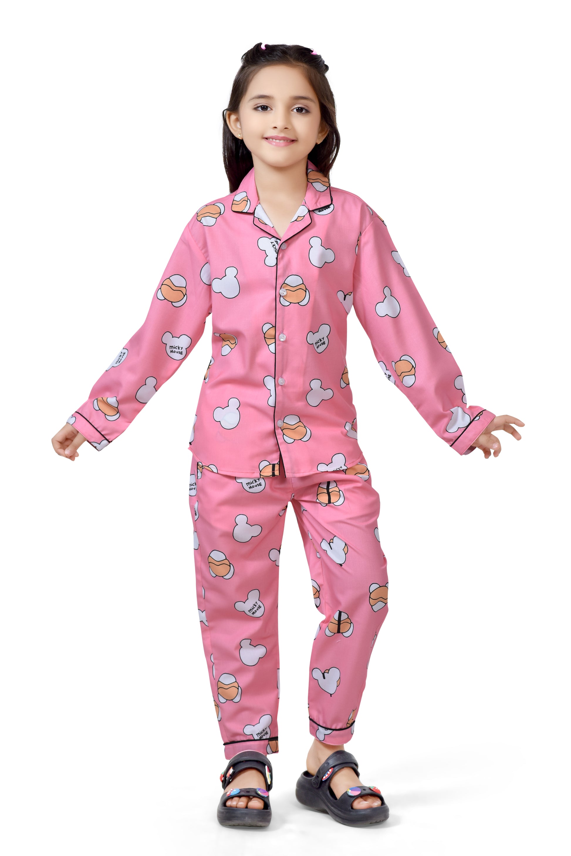 Buy Baby Pink Mickey Printed Girls Cotton Night Suit Online - Club96