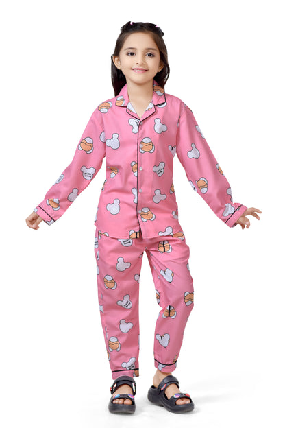 Buy Baby Pink Mickey Printed Girls Cotton Night Suit Online - Club96