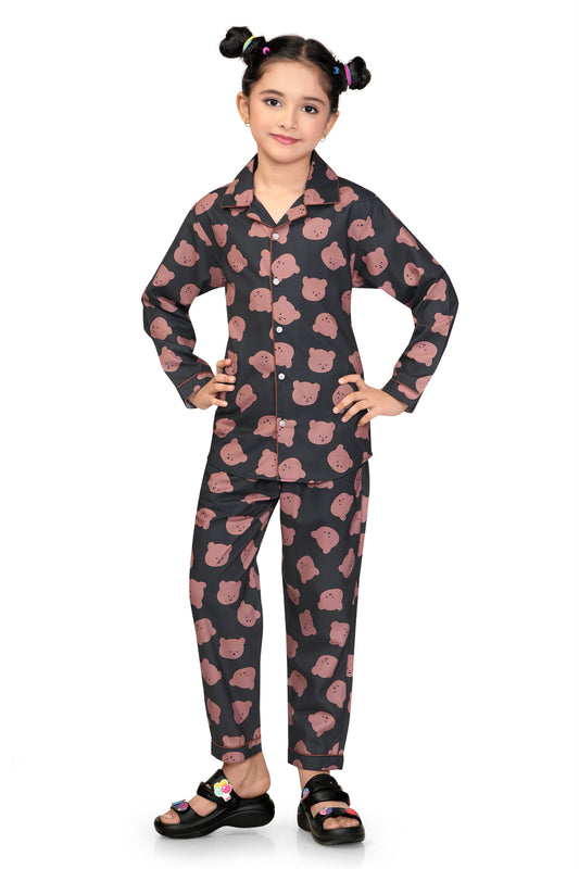 Bear-Print-Cotton-Girl-Nightsuit-Set-FrontView