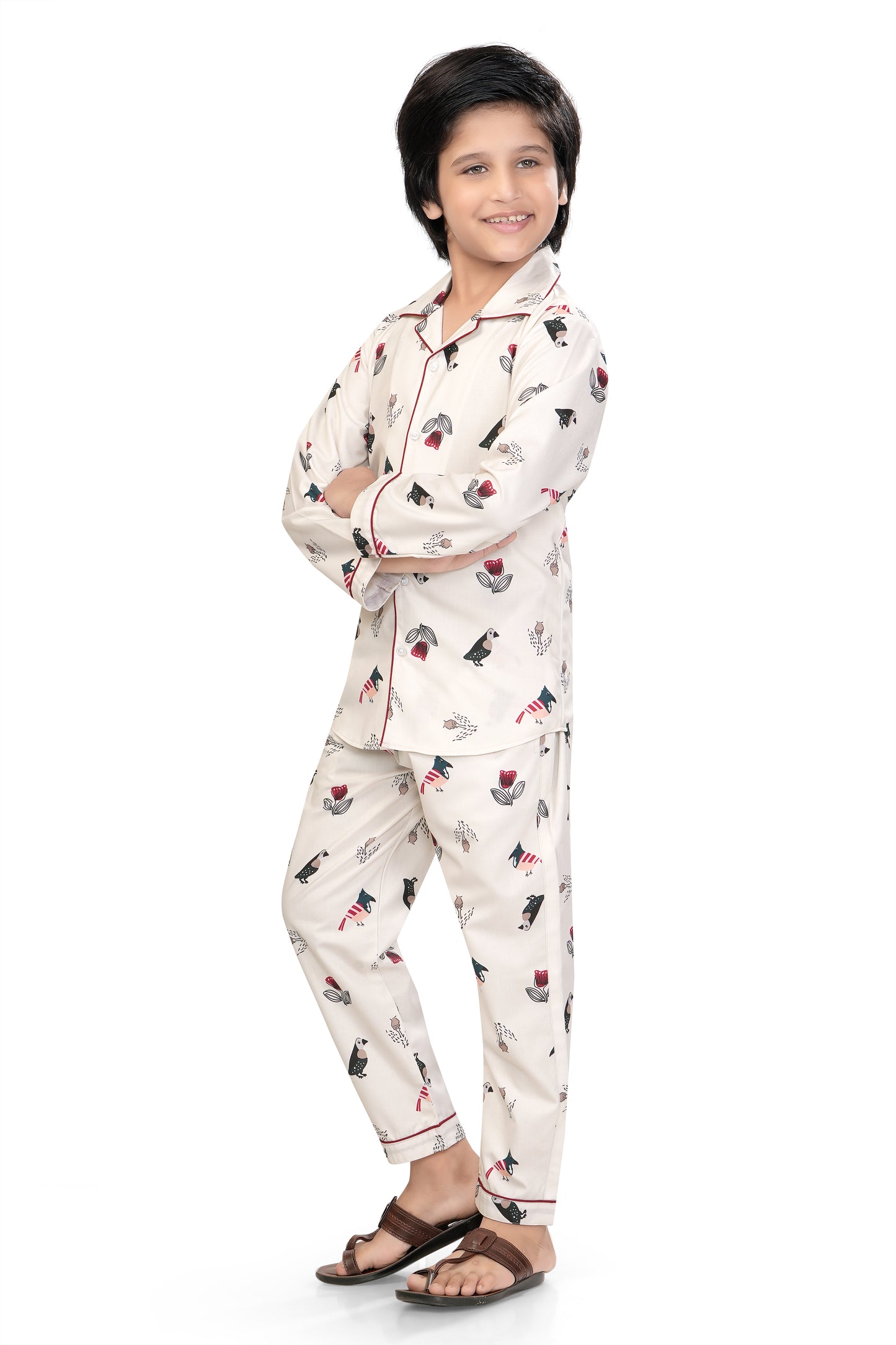 Bird-and-Flower-Printed-Boys-Cotton-Nightsuit-Sideview