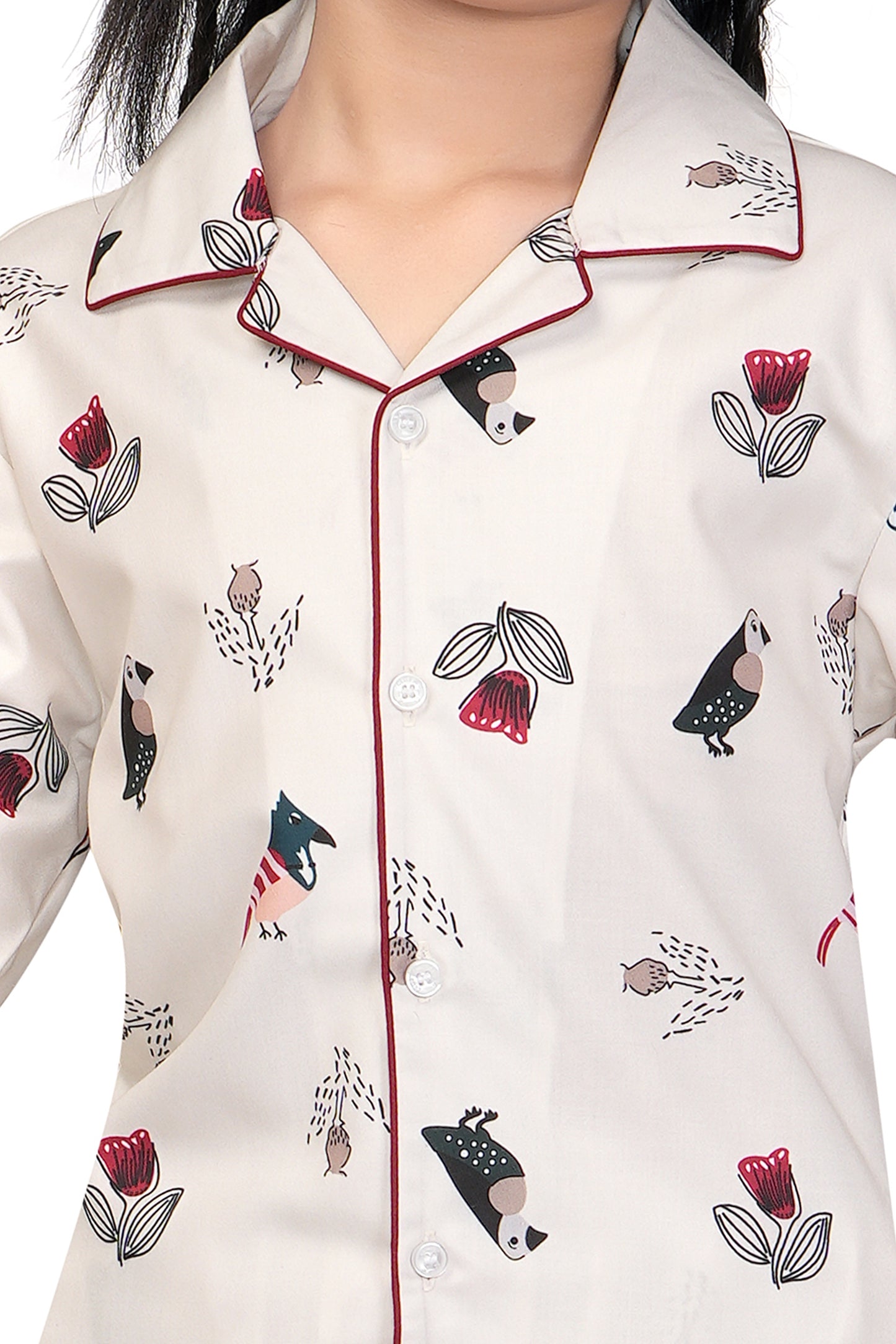 Bird-and-Flower-Printed-White-Nightsuit-ZoomView