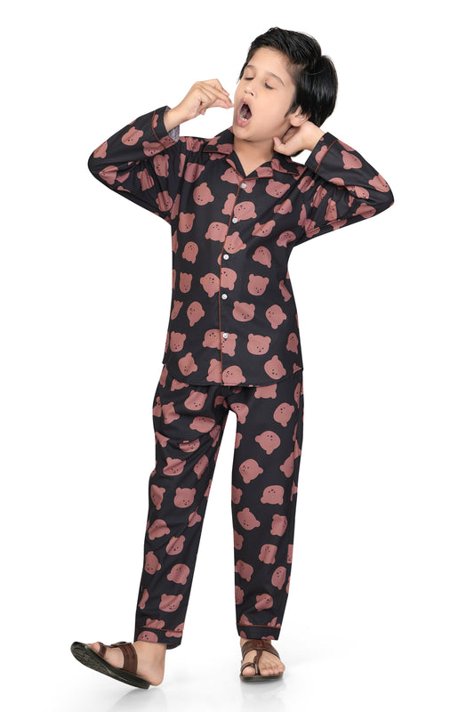 Black-Bear-Print-Cotton-Nightsuit-Set-Club96