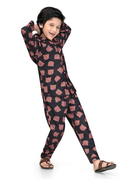 Black-Bear-Print-Cotton-Nightsuit-Set-Stylish