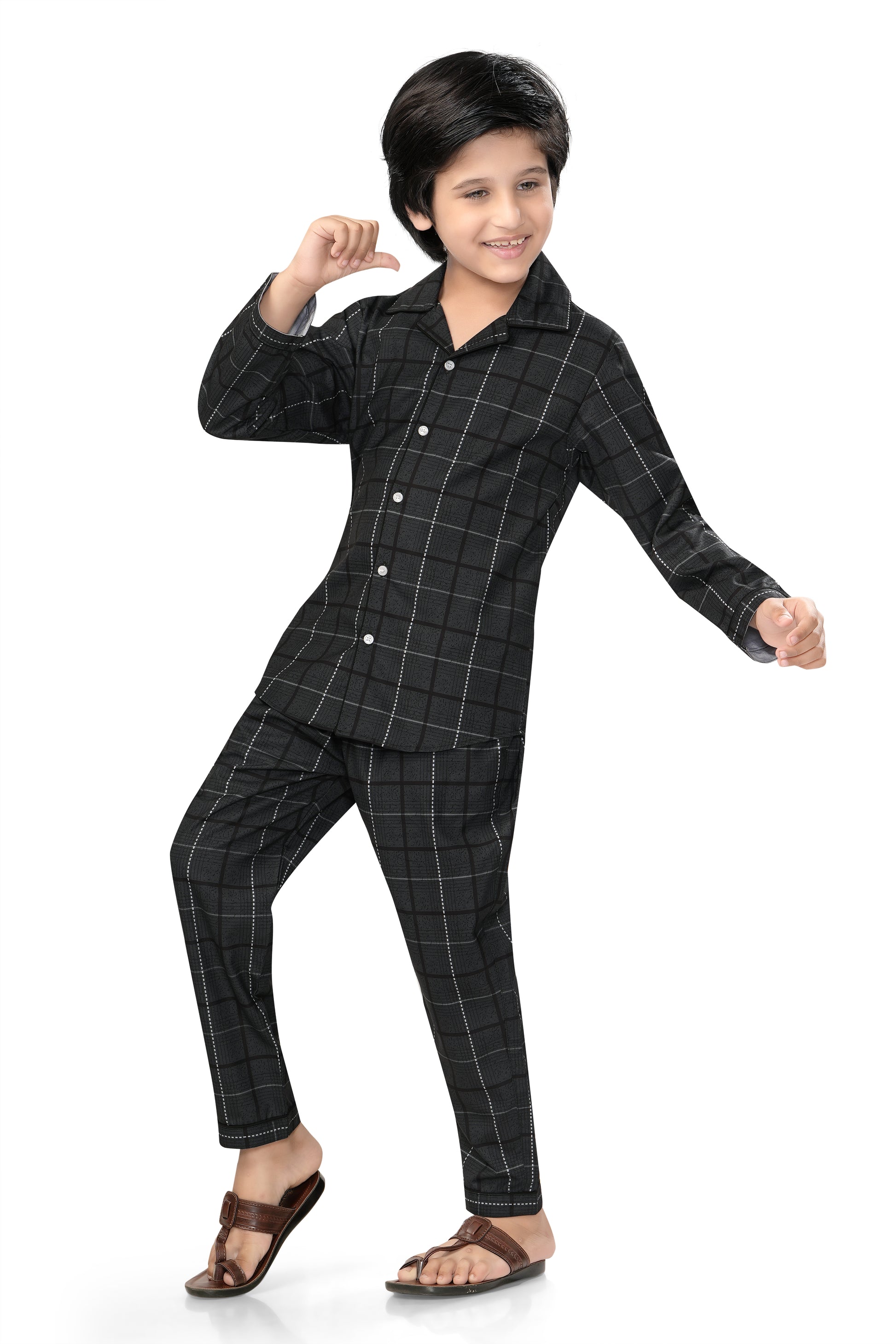Black-Checks-Printed-Cotton-Night-Dress-Stylish