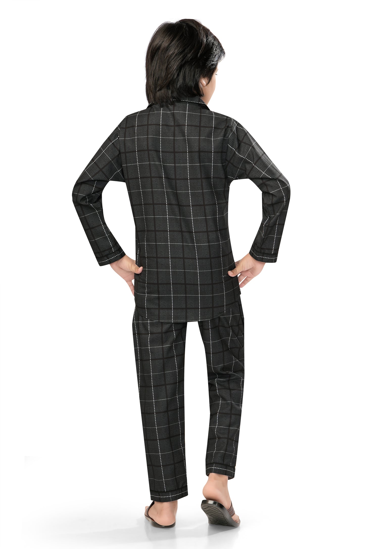 Black-Checks-Printed-Cotton-Night-Dress-BackView