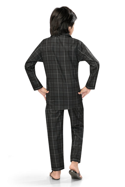 Black-Checks-Printed-Cotton-Night-Dress-BackView