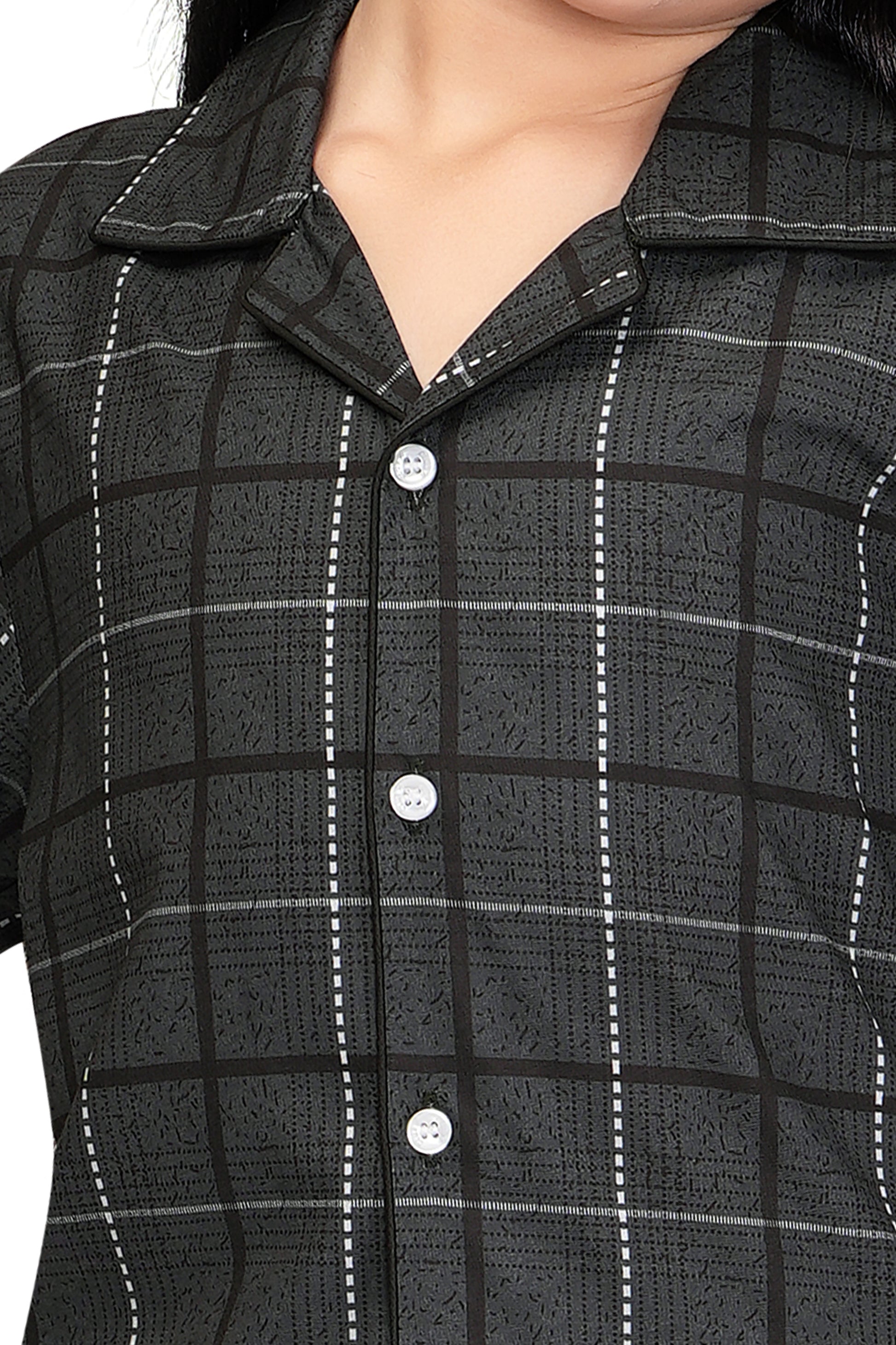 Black-Checks-Printed-Girl-Nightsuit-Set-ZoomView