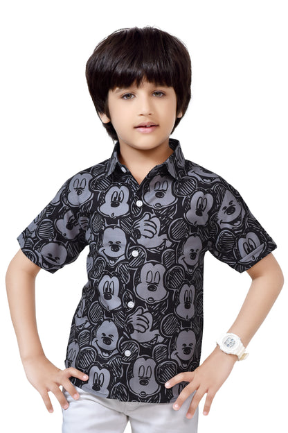 Black & Gray Cartoon Printed Half shirt for Boys- Club96.in