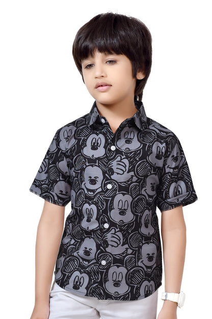 Black & Gray Cartoon Printed Half shirt for Boys - Stylist