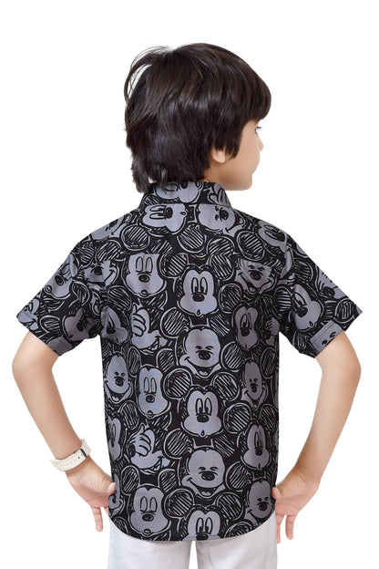 Black & Gray Cartoon Printed Half shirt for Boys- Back