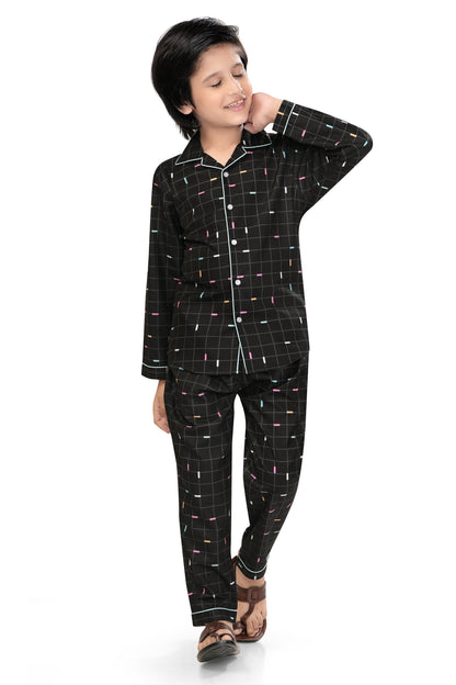 Black-Grid-Checks-Printed-Cotton-Nightsuit-Set