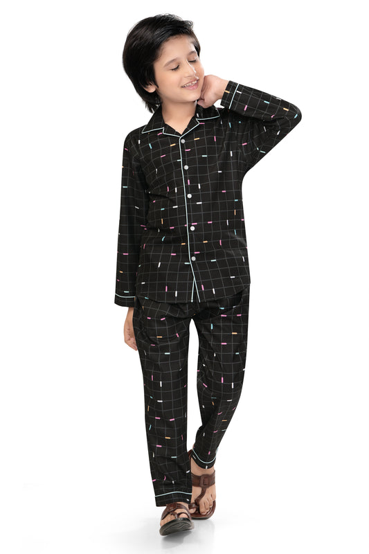 Black-Grid-Checks-Printed-Cotton-Nightsuit-Set