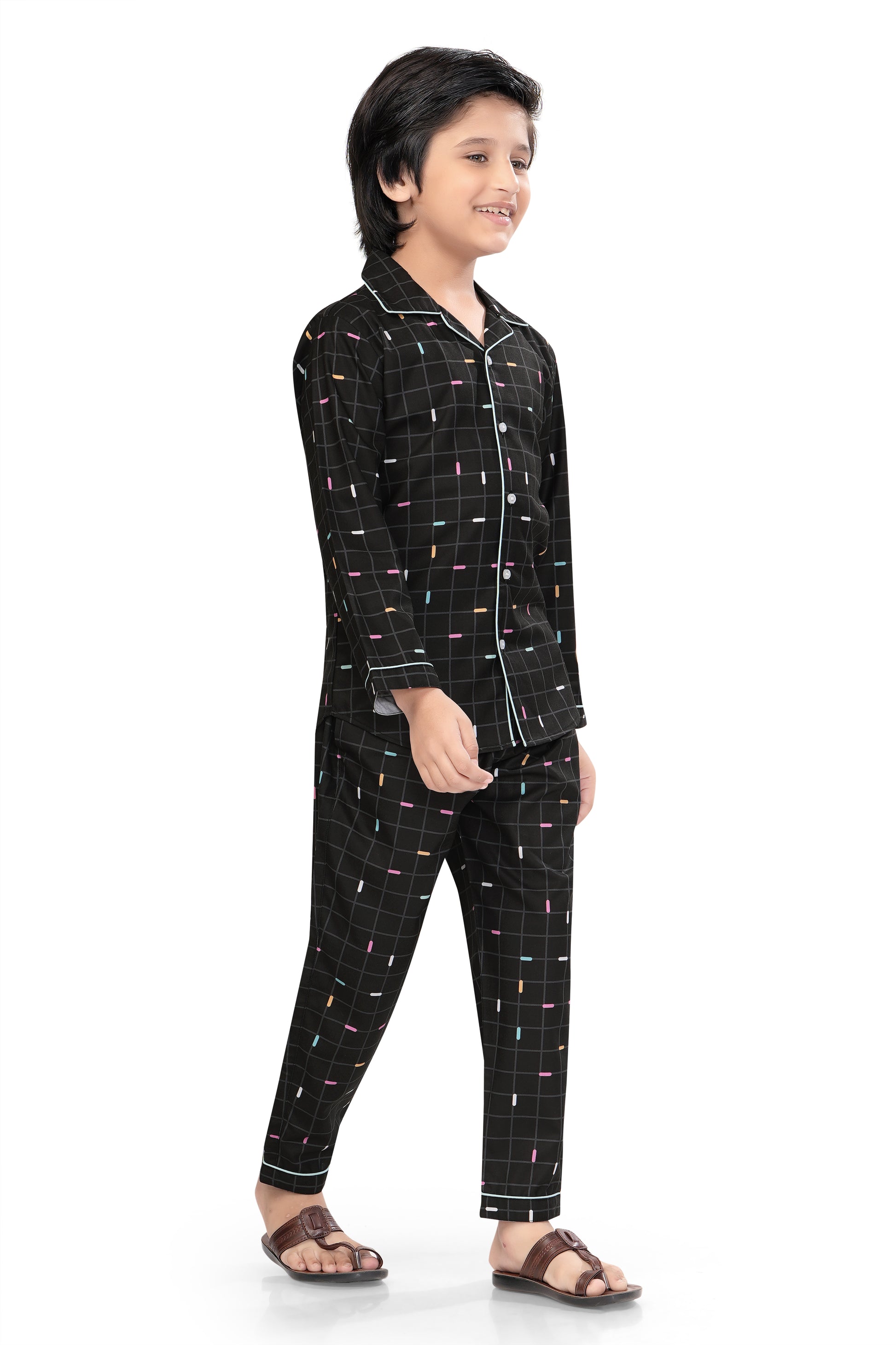 Black-Grid-Checks-Printed-Cotton-Nightsuit-Set-SideView