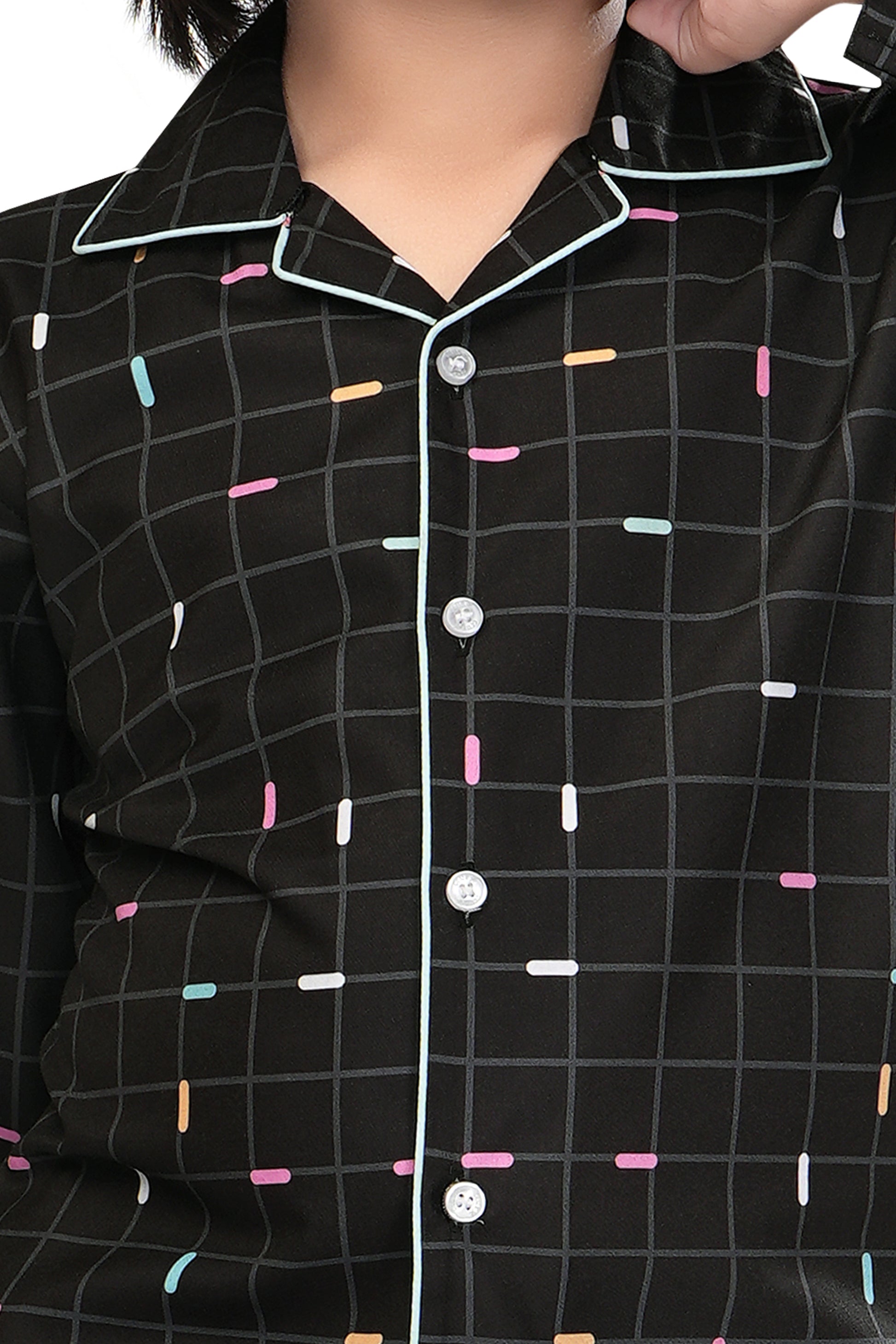 Black-Grid-Checks-Printed-Cotton-Nightsuit-Set-ZoomView
