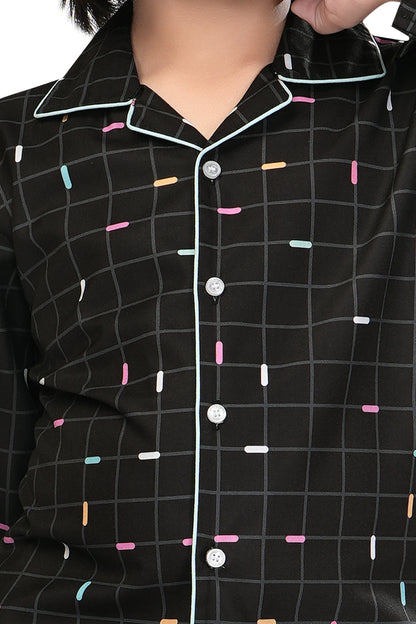 Black-Grid-Checks-Printed-Cotton-Nightsuit-Set-ZoomView