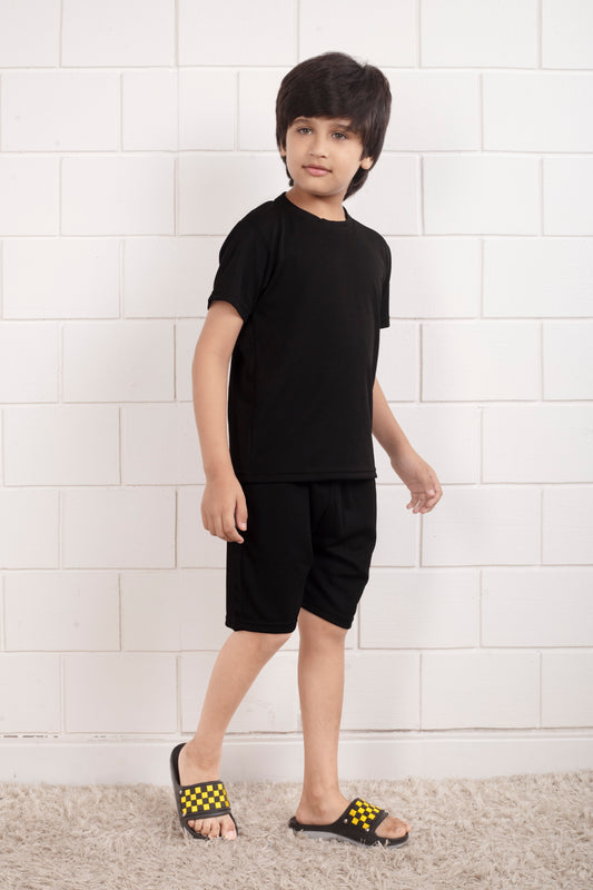 Black_Pure_Cotton _Mario_rib _kids_ shorts _set_sideview