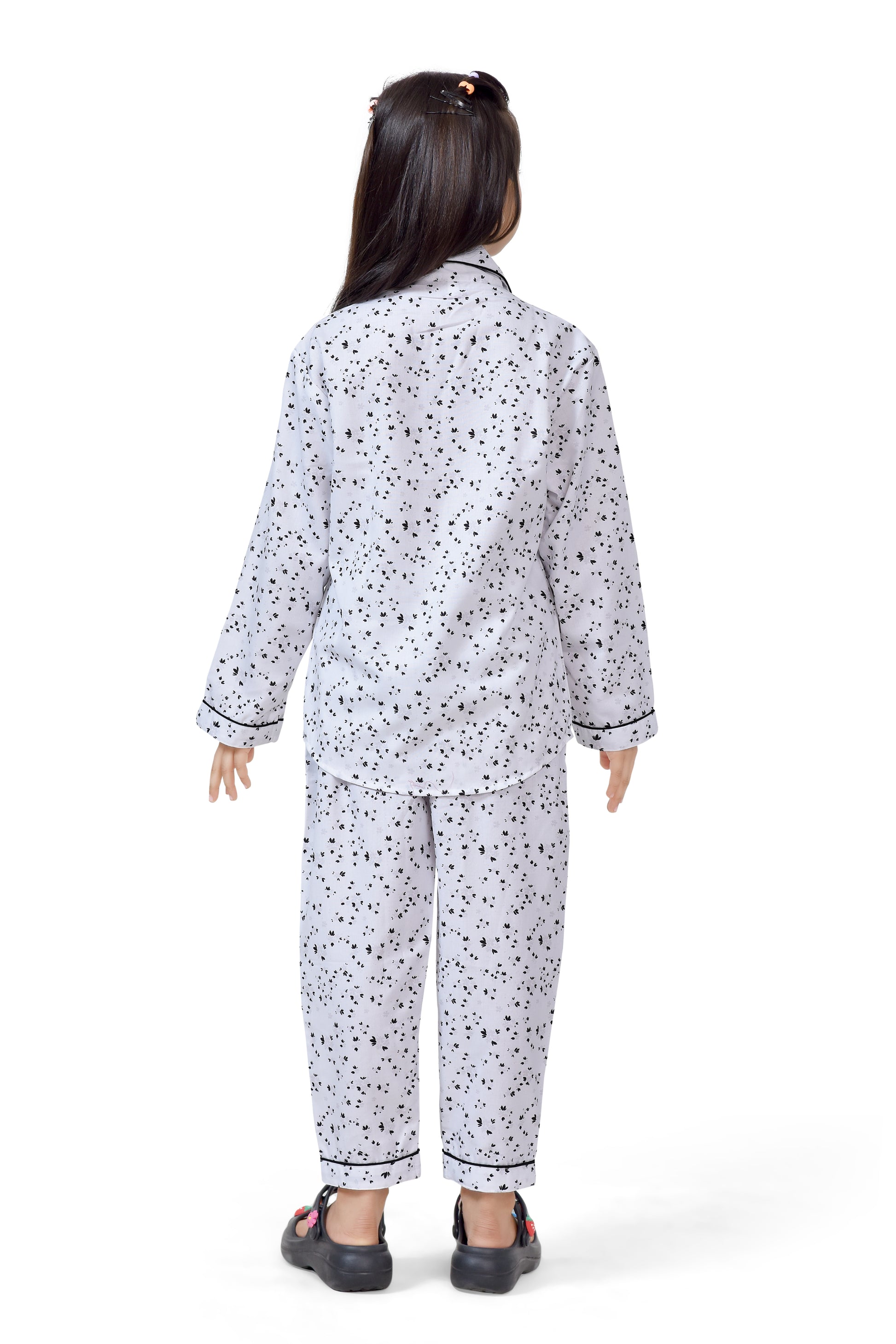 Black & White Polka Printed Girls Nightsuit - Back