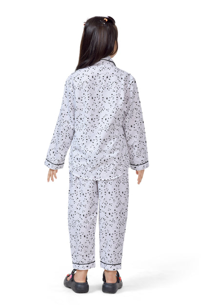 Black & White Polka Printed Girls Nightsuit - Back