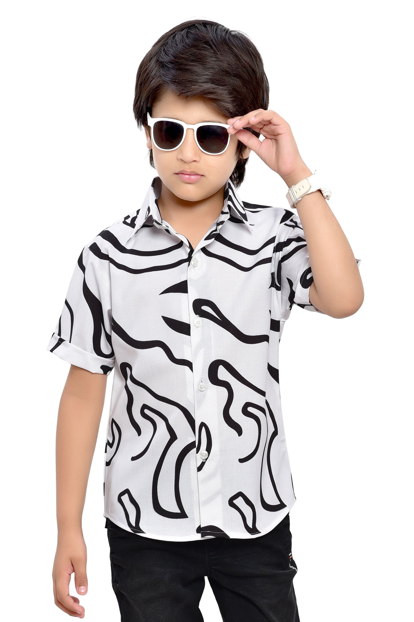 Black & White Printed Half Shirt for Boys – Club96.in